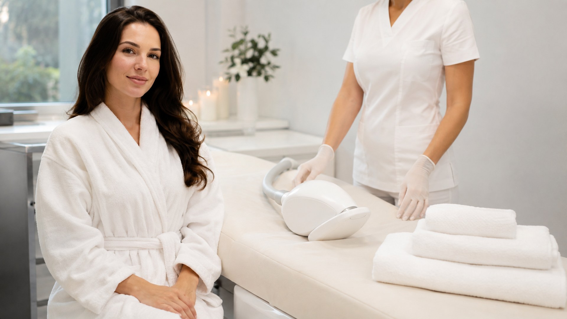 Illustrative AI library scene showing a person preparing for a skincare consultation